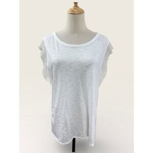 WHBM Slub Tee with Lace Flutter Sleeves, Size M